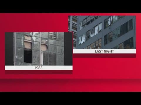 How Thursday night's storms looked in downtown compared to Hurricane Alicia in 1983