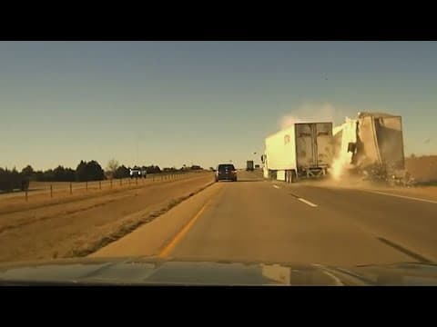 Caught on camera | 18-wheeler sideswipes another big rig on Oklahoma highway