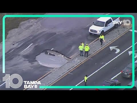 Lanes still closed hours after water main break leaves hole in St. Pete road