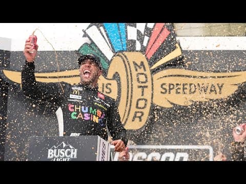 Bubba Wallace holds off Kyle Larson after rain delay, double overtime to win Brickyard 400