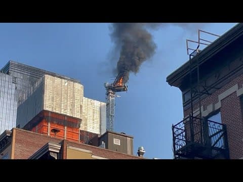 Crane collapse in New York: Video shows view of fire from street