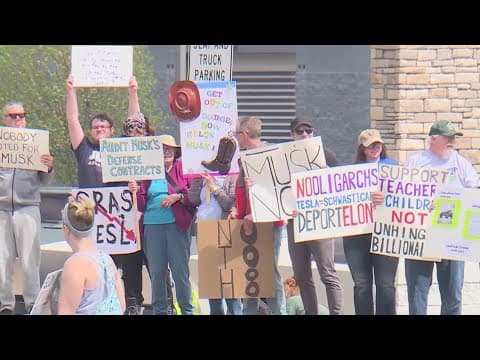 Protestors line up outside Tesla dealerships across the country