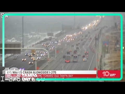 Winds cause waves to crash alongside I-275 in Tampa