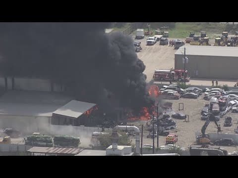HFD: Oil, gas being drained from cars causes large fire at salvage yard in SW Houston