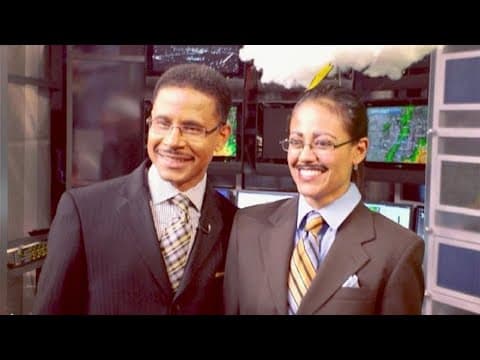 WFAA anchor Cynthia Izaguirre dresses up as WFAA meteorologist Greg Fields on Halloween (2013)