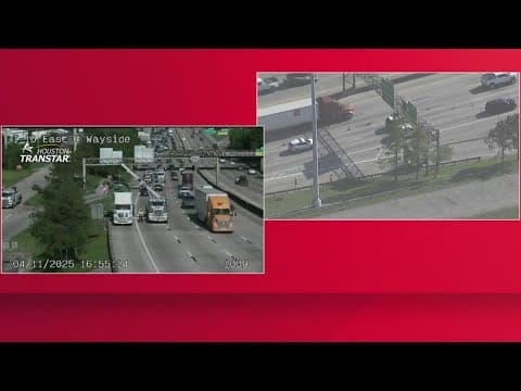 Giant spool blocking traffic on East Freeway near Wayside