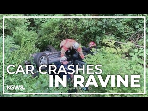 Car crashes into a ravine off west Burnside