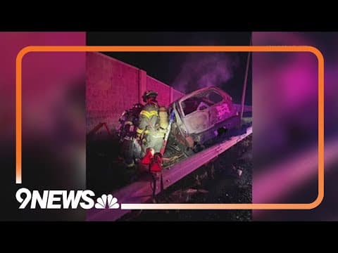 Delays on I-25 after car crashes, catches fire near Thornton