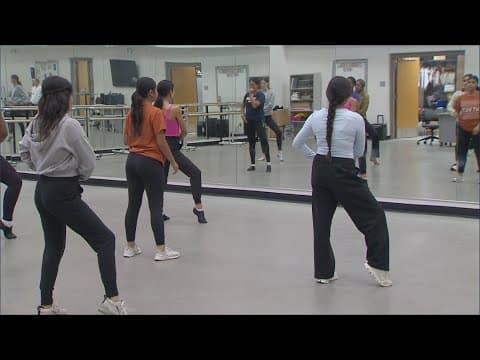 Dance students at White High School in Dallas preparing to dance in Macy's Thanksgiving Day Parade