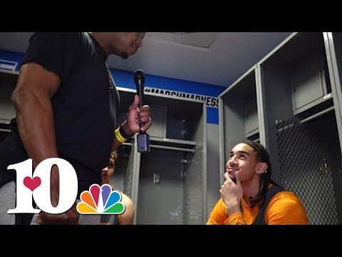 Vols assistant coach Justin Gainey interviews Freddie Dilione about being from North Carolina