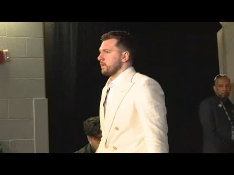 Luka Doncic arrives in cream suit for Game 3 of 2024 NBA Finals