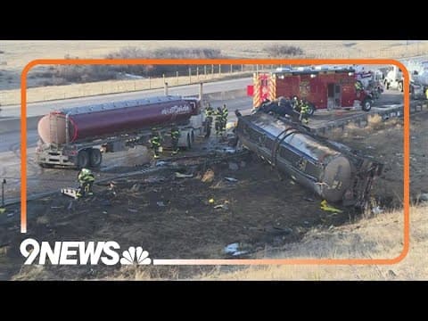 Crews work to remove tanker truck, diesel fuel after I-25 crash