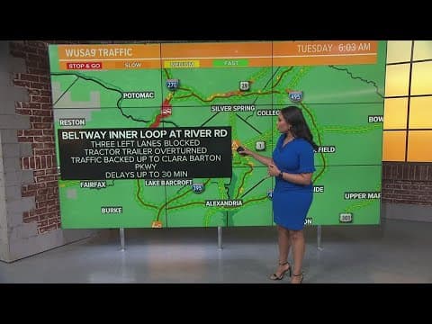 Lanes blocked on I-495 inner loop due to tractor trailer crash