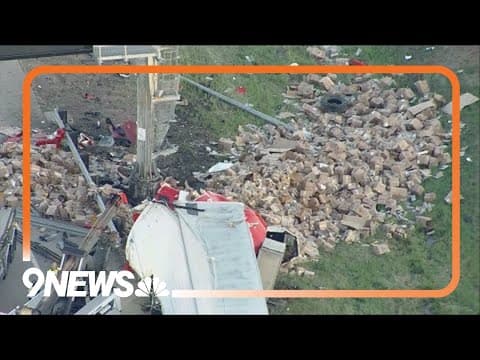 RAW: Truck carrying eggs crashes on Denver interstate