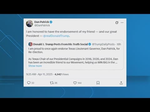 President Trump endorses Texas Lt. Gov. Dan Patrick for re-election bid