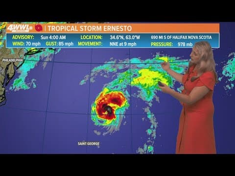 Sunday 8 a.m. Tropical Update: Ernesto heading northeast in the northern Atlantic Ocean