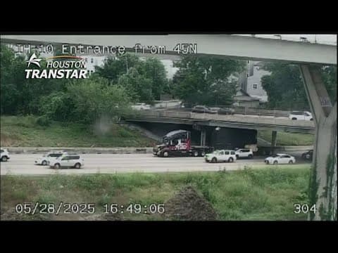 Big rig gets stuck under overpass on I-10 EB entrance from 45