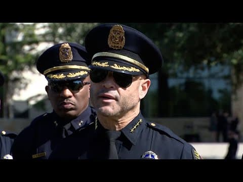 Dallas PD Chief Eddie Garcia speaks before late officer Darron Burks' celebration of life service
