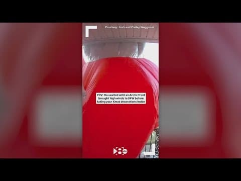 Strong winds nearly blow away Christmas decor as a cold front moves into DFW