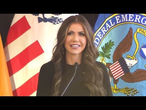 Secretary of Homeland Security Kristi Noem addresses her staff