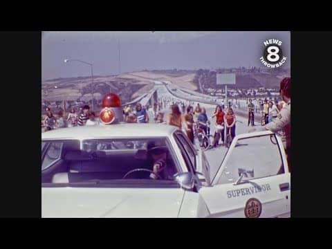 Bicycle riders on San Diego's new Interstate 805 in 1972