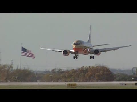 Archive footage of Southwest Airlines flights in Dallas (1996)