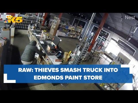 RAW: Surveillance footage shows thieves smashing truck into Edmonds paint store