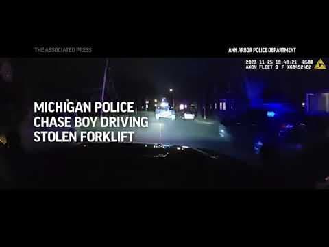 Dashcam video shows Ann Arbor police chase 12-year-old boy on a stolen forklift