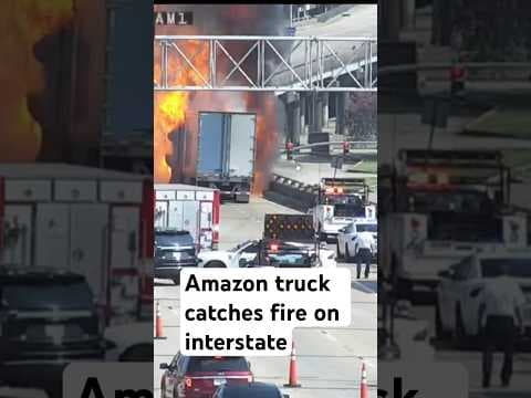Amazon truck catches fire on interstate in Baton Rouge