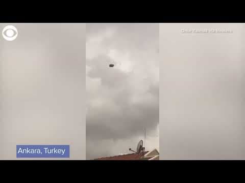 Resident in Turkey captures sofa flying in high winds
