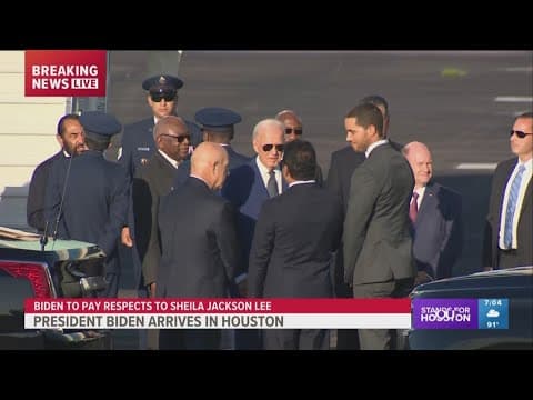 President Joe Biden greets city leaders after arriving in Houston