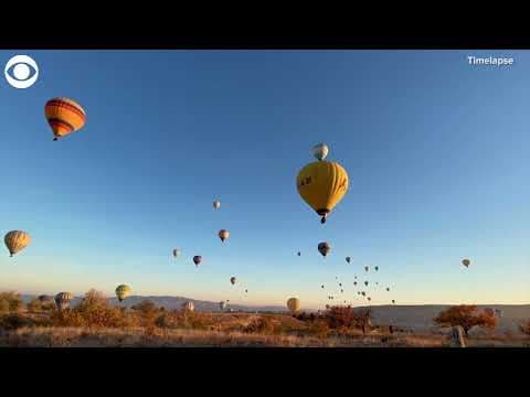 Timelapse: Hot air balloons flying over the Cappadocia region of Turkey
