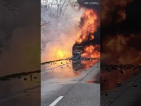Petroleum truck catches fire on Interstate 65 in northern Indiana