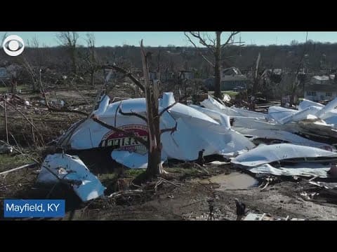 Drone video in Mayfield, Kentucky shows extensive tornado damage, rescue efforts