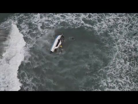 Drone video shows suspected smuggling boat overturn off Ocean Beach