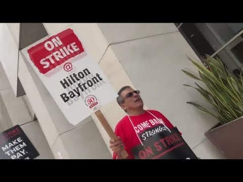 Strike enters third day at San Diego hotel as housekeepers seek higher wages and daily room cleaning