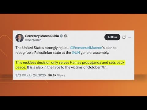 US issues strong rebuke over France's recognition of Palestine as a state at UN general assembly