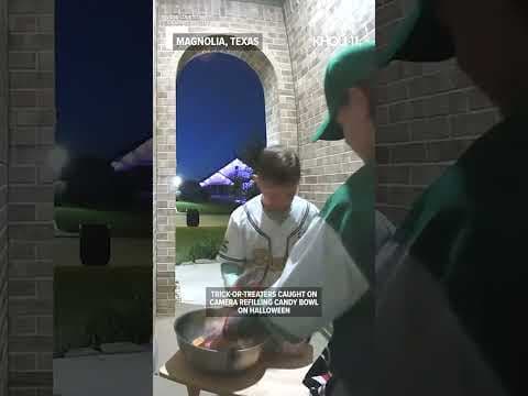 Trick-or-Treaters caught on camera refilling bowl that was low on candy #Shorts