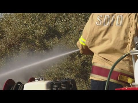 San Diego pioneers with wildfire defense spray showcasing flame-blocking technology