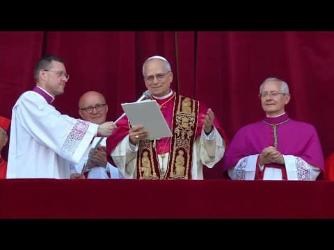 Pope Leo XIV, the first American pope, gives his first remarks as the Holy father