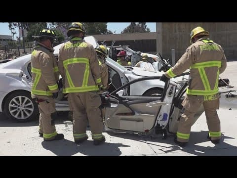 Firefighters learn extrication training on electric vehicles