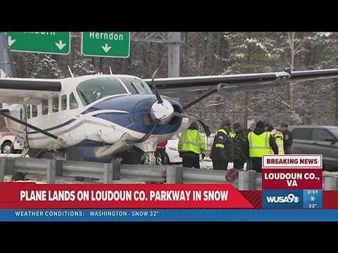 Plane with 7 passengers makes emergency landing on Virginia highway in snow storm
