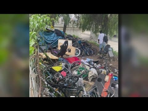 Dozens of bikes litter a freeway underpass. Neighbors want to know who will clean it up