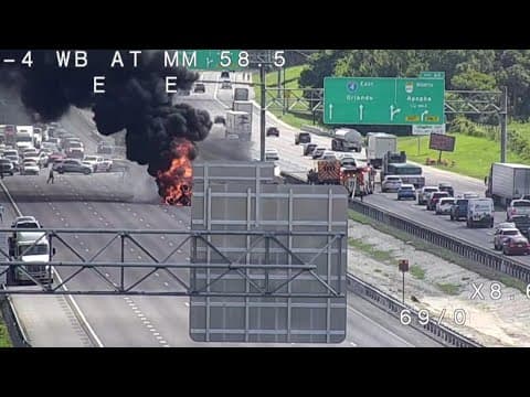 Truck with fertilizer catches fire on I-4