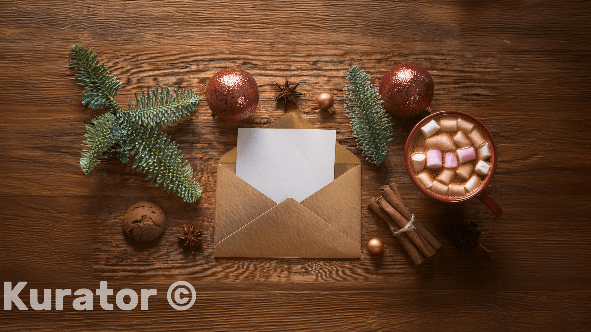 Christmas Envelope with Hot Cocoa and Decorations – Warm Holiday Greeting Scene