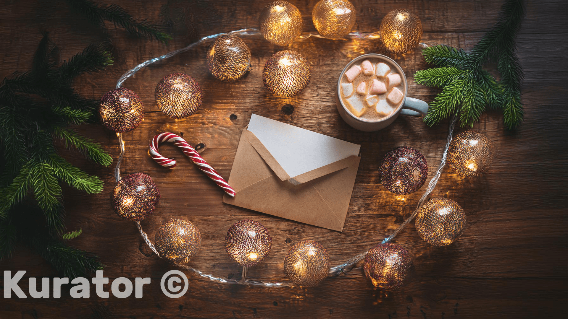 Hot Chocolate and Festive Lights with Candy Cane – Cozy Christmas Scene
